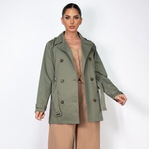 Olive Fall Winter‎ Double-breasted notch belted coat